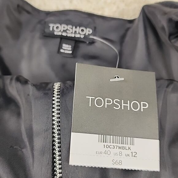 TOPSHOP NWT Black Velvet Mini Dress Front Zipper sz 8 Classy City Preppy Office - Picture 3 of 9